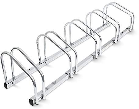 Relaxdays 4x5 Set Rastrelliera Portabici, Quintuplo, Montaggio a Pavimento, H x L x P: 26 x 130 x 32 cm, Argento