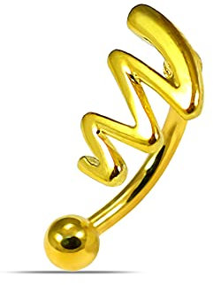 Monster Piercing 18K Gelb Gold plattiert Zig Zag 925 Sterlingsilber mit 16 Gauge chirurgischen Stahl Banane Augenbrauen Piercing Bar