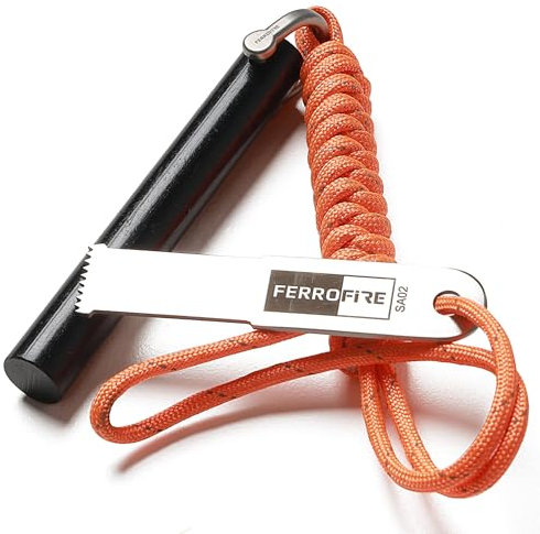 FERROFIRE FS916 Super-Duty Feuerstahl 14,3 x 101,6 mm Feuerstein + 550 Paracord + Hervorragend Metallschaber + Magnesium Feuerstarter, Feuerstein Survival Ausrüstung, Outdoor Zubehör Survival