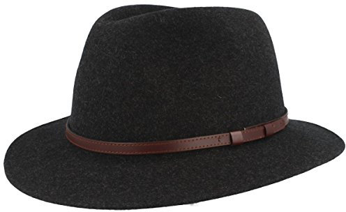 Breiter Outdoor FilzHut TrekkingHut Wollhut aus 100% Wolle – Wasserabweisend & Faltbar – mit Ledergarnitur - Anthrazit