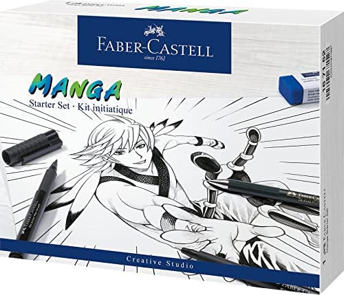 Faber-Castell 167152 Manga Starter Set, Schwarze Tuschestifte mit Finelinern und Zubehör, Geeignet für Manga-Zeichnungen auf Verschiedenen Oberflächen