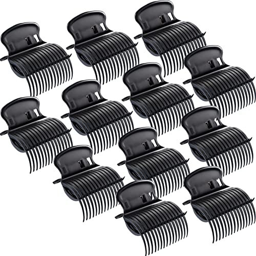 Hot Roller Clips Hair Curler Claw Replacement for Women Girls Hair Section Styling (12 Pieces, Black)