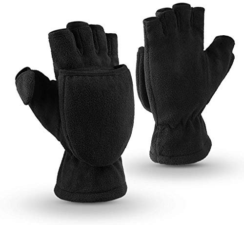 OZERO Damen Winterhandschuhe, Fingerlose Thermo Fahrradhandschuhe Reithandschuhe Motorradhandschuhe, Schwarz, M