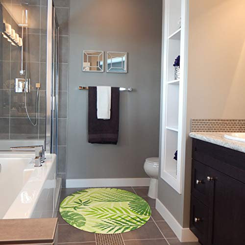 ANRO Alfombrilla de baño de espuma suave, alfombrilla de baño y ducha, alfombra antideslizante, alfombra de baño tropical, verde, redonda, 65 cm