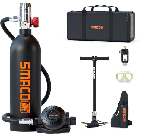 SMACO Bouteille de Plongée sous-Marine Rechargeable 1L Bouteille De Plongée sous Marine Source d'air de Secours pour Nettoyage de Bateau, Aquaculture, Plongée et Exploration Équipement Portable S400