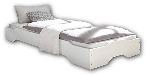 Stella Trading SINGLE Stilvolles Einzelbett mit Liegefläche 90 x 200 cm - Komfortables Stapelbett aus massiver Kiefer, Weiß - 96 x 25 x 205 cm (B/H/T)