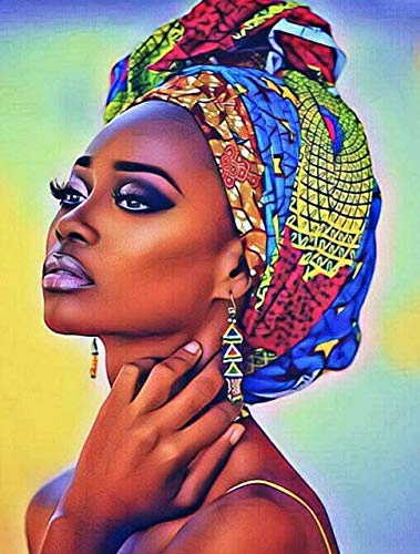 ZXDA Peinture par numéro femme africaine dessin sur toile peinture à l'huile par numéros pour adultes Portrait peint à la main cadeaux uniques A2 40x60 cm
