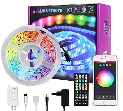 BENEXMART Tira de luces LED Tuya WiFi 5m 10m 12V RGB 5050 Control remoto IR Cinta de cinta flexible para decoración navideña del hogar Alexa (5m)