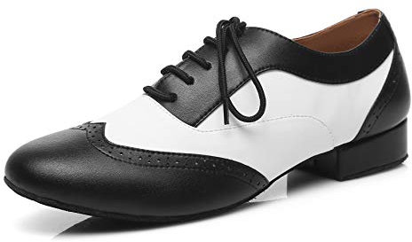 Minishion Tanzschuhe für Herren, 2,5 cm, Standardabsatz, Leder, Ballsaal, Tanzschuhe, L421, Schwarz/Weiß, 2,5 cm Absatz, 46 EU