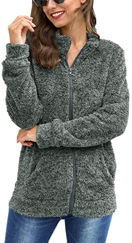 BesserBay Felpa senza cappuccio da donna funzionale invernale calda senza cappuccio Teddy giacca donna grigio scuro S, grigio scuro, S