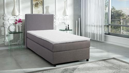 Kuechen-preisbombe Boxspringbett Hotelbett 90x200 Bonellfederkern Bett mit Topper Paxos I hellgrau