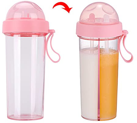 Water Bottle with Straw,600ml Leak Proof Gym Bottle with Two Straws Double-sided Water Bottle,Duals Shaker Bottle Outdoor Drinking Cup for Camping, Hiking, and Traveling