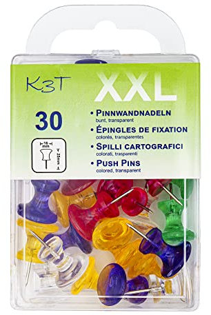K3T 48359 Pinnnadeln XXL 30er Packung, bunt Sortiert, 16 x 25 mm