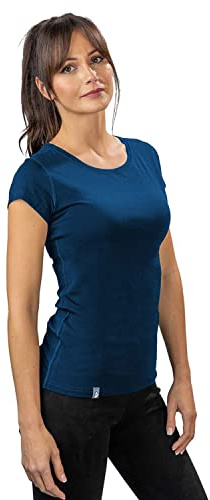 ALPIN LOACKER Merino Shirt Damen Kurzarm und Poloshirt I atmungsaktives Funktionsshirt schnelltrocknend für Sport und Wandern I Merinowolle Tshirt und Thermooberteil, Blau XL