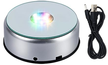 PHMOOJ Rotating Display Stand Light Base Colorful Cup Display Turner Spinner Light Tumbler Crystal Turning Display Base Stand with USB Power Cable for Crystals Glass Jewelry Art Gift