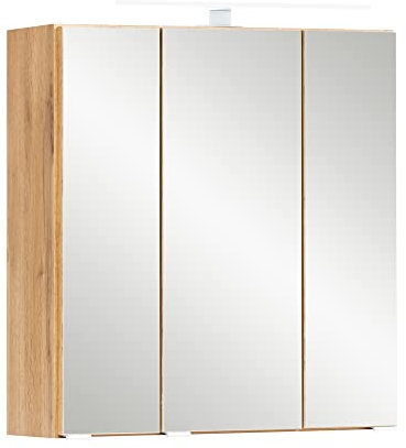 Lomadox Badezimmer 3D-Spiegelschrank 60 cm breit in Wotan Eiche Nb. mit LED Beleuchtung, B/H/T: ca. 60/64/20 cm