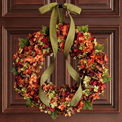 16 Thanksgiving Fall Harvest Wreath, Autumn Yellow Red Orange Leaves Wreath Holiday for Front Door Hanging Porch Home Window Wall Farmhouse Indoor Outdoor, Yellow Red