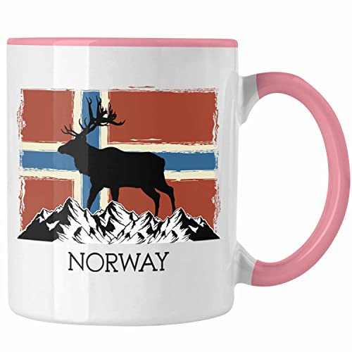 Trendation - Norwegen Geschenke Tasse Flagge Nordkap Elch Norway (Rosa)