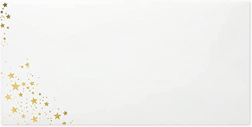 25 Weihnachtshüllen sehr schöne Din Lang Briefumschläge (120g) Farbe : Weiß/Weihnachtshüllen mit Goldprägung Gold Sterne 22 x 11 cm 220 x 110 mm