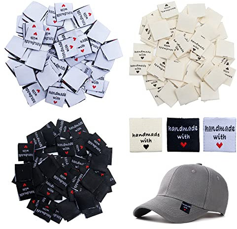 Sixfolo 150 Stück Handmade Stoffetiketten Textiletiketten Handmade Label zum Annähen Klein Kleideretiketten Personalisiert StoffHandmade Stoff Labels Tags für DIY Klediung Näharbeit Dekor (2 * 4cm)