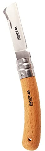 Bricoloco Coltello da innesto pieghevole con lama diritta e manico in legno