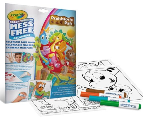 CRAYOLA - Color Wonder, Malset mit 18 Ausmalseiten und 4 nicht fleckenden Filzstiften, Thema Dinosaurierfreunde, Kreative Beschäftigung für Kinder, 3,4,5 Jahre