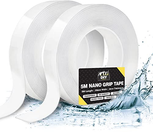 SOL 2pk 5M Nano Grip Tape - Nano Magic Tape, Waterproof Double Sided Adhesive Tape, Heavy Duty Reusable Nano Tape, Alien Gel Tape for Wall Mounting, Strong Multi-Purpose Sticky Tape