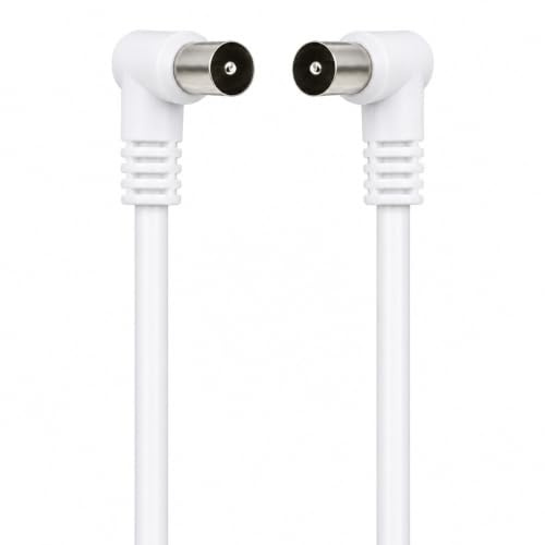 DRUT TV Coaxial Cable Lead, 1m, White | RF Right Angle 90', Male Plug to Male Plug, Freeview, 75 Ohm, 3.3ft