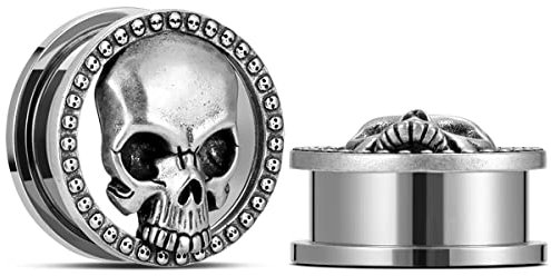 ERKUOO 2PCS Totenkopf Ohrmesser Schrauben Ohrstöpsel Tunnel Ohr Fleisch Tunnel Piercing Ohrringe Kleiderbügel Expander Stretcher 8mm