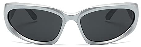 GXFCAI Mode Y2K Rund Sonnenbrille Für Männer Frauen 2000s Zubehör Coole Cyber Brille Schattierungen Biker Reiter Neue Sport UV400, silber, Einheitsgröße