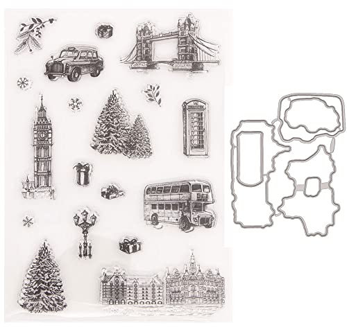 Bianriche Building Car Tree Silikon Stempel mit Stanzschablonen Schablonen Set für DIY Kartenherstellung Scrapbooking Prägung Fotoalbum Stempel und Stanzform