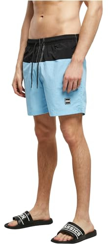 Urban Classics Herren Block Swim Shorts – Badeshorts mit Kordelzug & Taschen, schnelltrocknend, ideal für Strand, Pool & Urlaub,Balticblue/Black,S