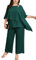 Hanna Nikole Damen Große Größen Hosenanzug Chiffon Shirt Irregular Collar Batwing Sleeves Chiffon Shirt 2 Piece Set Occasion Trousers Chiffon Shirt Dunkelgrün 50