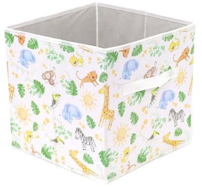 Carousel Home Nursery Storage Box | Childrens Jungle Safari Storage Basket | Foldable Square Fabric Storage Cube For Kids