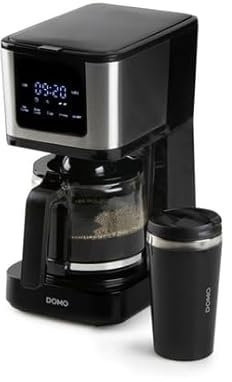 DOMO DO733K Kaffeemaschine mit Eiskaffeefunktion - Inkl. Reisebecher - Mit Gefäßerkennung - Warmhaltefunktion - Bedienfeld mit Touch-Tasten und LED-Display - 1,25 L - 900 W - Schwarz