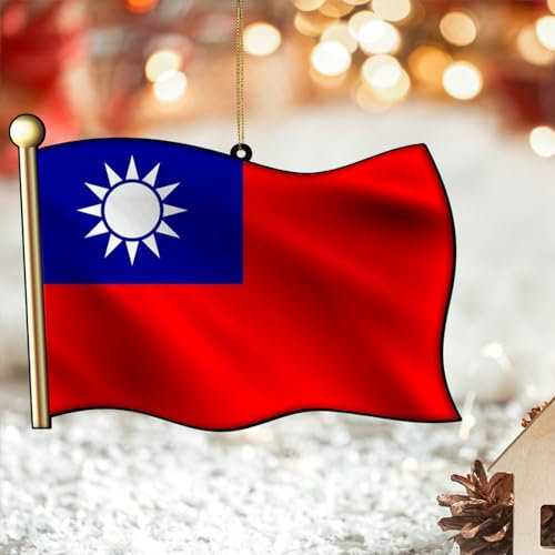 Nationalflaggen 2D Acryl Weihnachtsschmuck, China Taiwan Flagge Ornamente für Weihnachtsbaum hängende Dekoration, lustige Weihnachtskugeln Strumpffüller für Kinder Familie