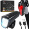 evermotor LED Fahrradlicht Set, StVZO-Zugelassen Fahrradlampe Licht + Rücklicht Fahrrad, USB C Aufladbar Fahrradbeleuchtung Zubehör, Lange Laufzeit Mountainbike Lichter Kit für Kinder und Erwachsene