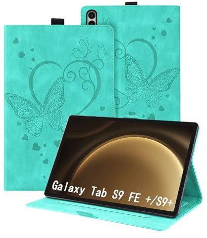 Auslbin Custodia compatibile con Samsung Galaxy Tab S9 FE Plus 12.4 Cover, Pelle Goffrata Farfalla PU con Funzione di Supporto, Tab Cover per Tab S9 FE+/SM-X610, Verde