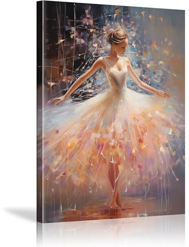 CBZKTR Abstrakte Mädchen-Bilder, Leinwand-Wandkunst, Gemälde, Ballerina-Schuhe, Wandkunst, Kunstdruck, tanzende Ballerina, Wandkunst, Bilder, Heimdekoration, 50 x 90 cm (20 x 35 Zoll), mit Rahmen