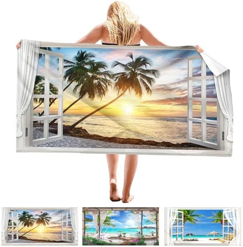Microfaser Handtücher, 160 x 80 cm Badetuch Strandhandtuch Groß, Leichtes und Dünnes Tragbares Saunatuch, Schnell Trocknendes Fitnesshandtuch, Schwimmhandtücher für Strand, Reise, Sauna, Yoga, Sport