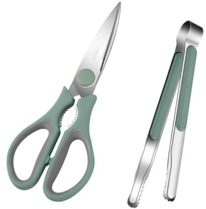 Cabilock Tijeras De Cocina y Pinzas De Barbacoa Juego De Herramientas De Cocina Tijeras De Acero Inoxidable Mango Ergonómico y Antideslizante