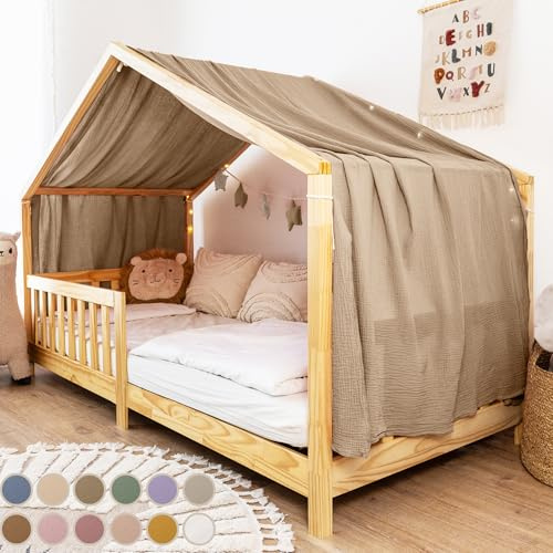 lilimaus Hausbett Himmel [in 12 Farben] Betthimmel Hausbett aus 100% | Baumwolle Musselin - Stoffhimmel für Hausbett Deko Mädchen & Jungen - Himmel für Hausbett Kinder - Bett Vorhang Kinderbett