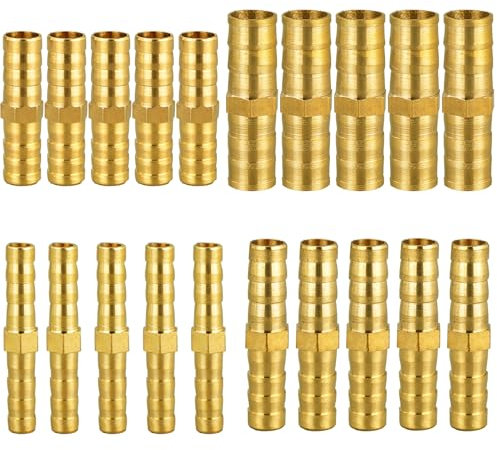 20 Stück Benzinschlauch Verbinder, Messing Schlauchverbinder 6mm/8mm/10mm/12mm Kraftstoffleitung Verbinder Schlauchanschluss Gerade Verbindungsstück für Wasser Kraftstoff Luft