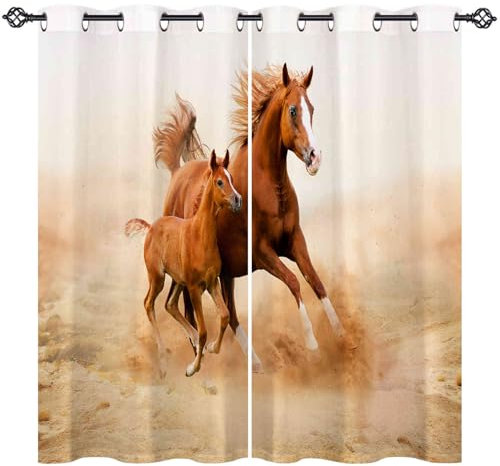 ANHOPE Bauernhof Pferd Stute Pony Verdunklungsvorhänge mit Ösen Blickdichte Gardinen Thermo Vorhänge Blackout Curtain Weich Wohnzimmer Schlafzimmer Vorhang 2er Set H 160 x B 107 cm