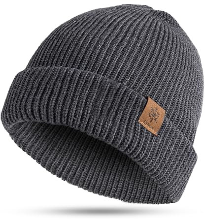 CAOZITOU Mütze Herren Damen Winter, Merino Warme Wintermütze Thermo Beanie Strickmütze Weiche Bequem für Outdoor Fahren Ski (DE/NL/SE/PL, Alphanumerisch, Einheitsgröße, Dunkelgrau 02)