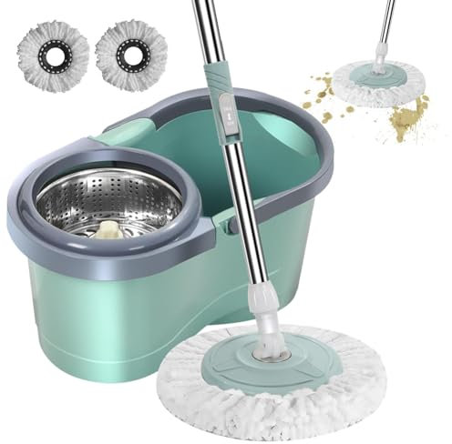 Rinse Clean Spins Mop & Eimer – Mopp-Eimer mit Auswringer | Mop Auswringer Eimer | Haushalt Mop Eimer | 360 Drehungen Mop und Eimer | Automatisch drehender Mop mit Eimer | Eimer mit Rädern