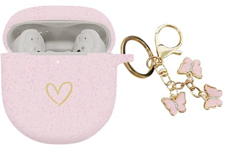 AIIEKZ Kompatibel mit Bose QuietComfort Earbuds II 2022, weiche Silikonhülle mit goldenem Herzmuster für Bose QC II Hülle mit süßem Schmetterlings-Schlüsselanhänger für Mädchen und Frauen (Roségold)