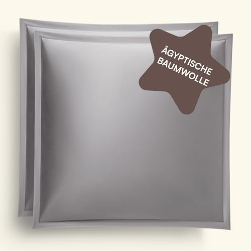 Amqua Kissenbezug 40x40 Baumwolle 2er Set Dunkelgrau | weiche Kissenhülle 40x40 aus feinster ägyptische Baumwolle | Kissenbezug 40x40 Satin mit Reißverschluss| Polsterbezug 40x40 | Kissenbezug 40 x 40