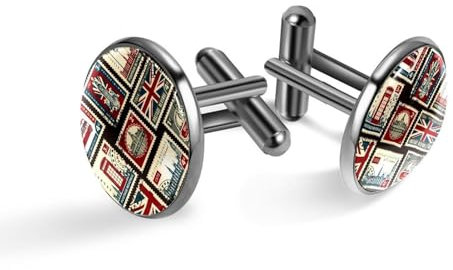 Herren-Manschettenknöpfe, Union Jack, Big Ben, London, Briefmarken-Druck, Blumen-Manschettenknöpfe für Männer, klassische Manschettenknöpfe, schwarz, für Anzug, Hemd, Hochzeit, Business, Geburtstag,
