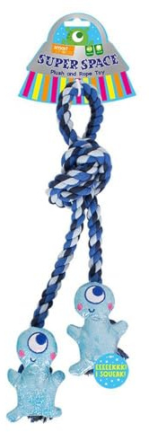 YöL Blue Alien Themed Rope Tug of War Treats Plush Toys Squeaky Dog Pet Puppy Interactive Stimulating Play